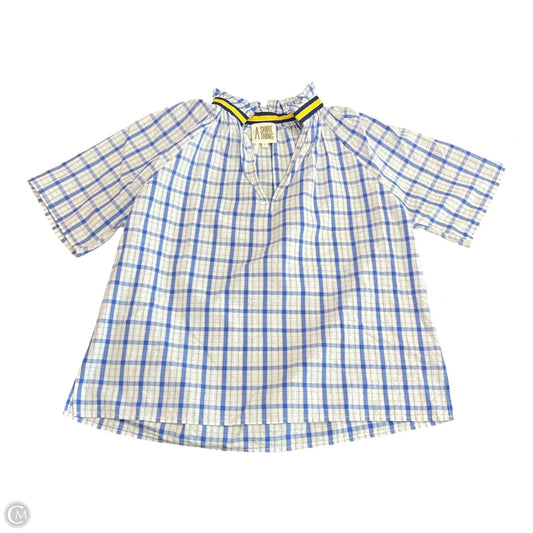 Blouse Short Sleeve By AS IS-MNR STAIN-A  In Plaid Pattern, Size: S