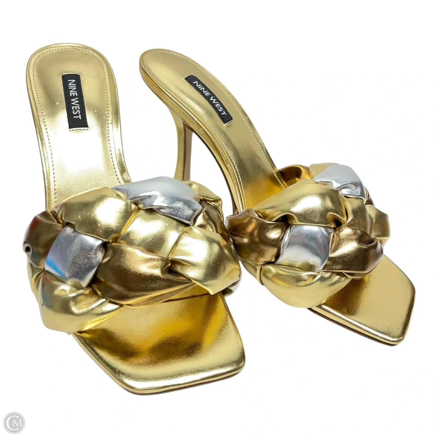 Shoes Heels Kitten By Nine West In Green & Silver, Size: 8.5