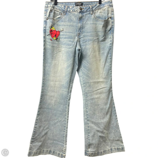 Jeans Flared By Ed Hardy In Blue & Red, Size: 14