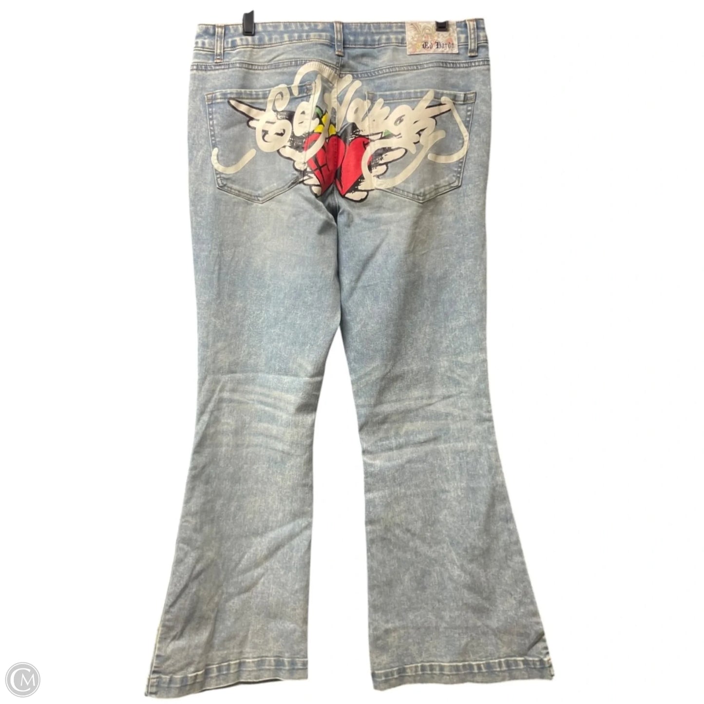 Jeans Flared By Ed Hardy In Blue & Red, Size: 14