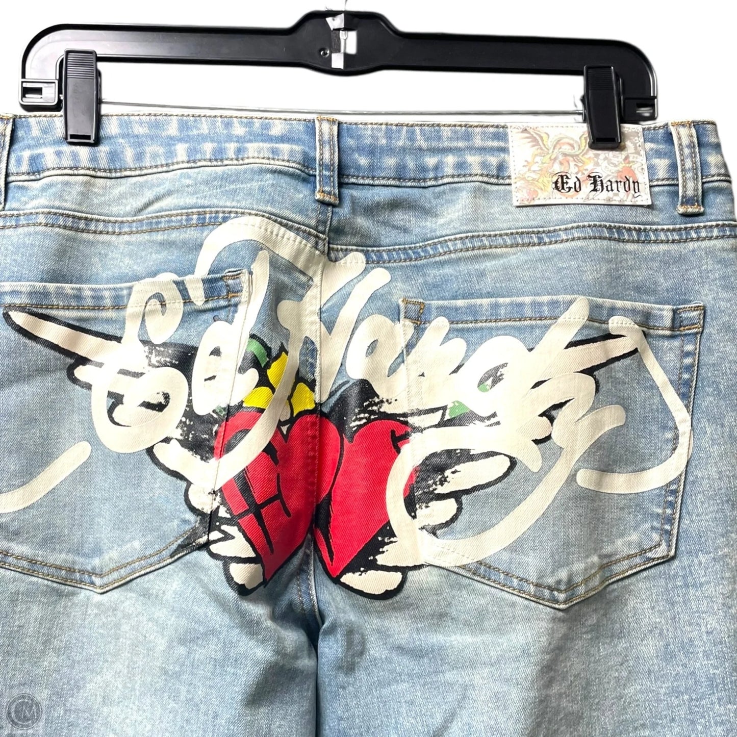 Jeans Flared By Ed Hardy In Blue & Red, Size: 14