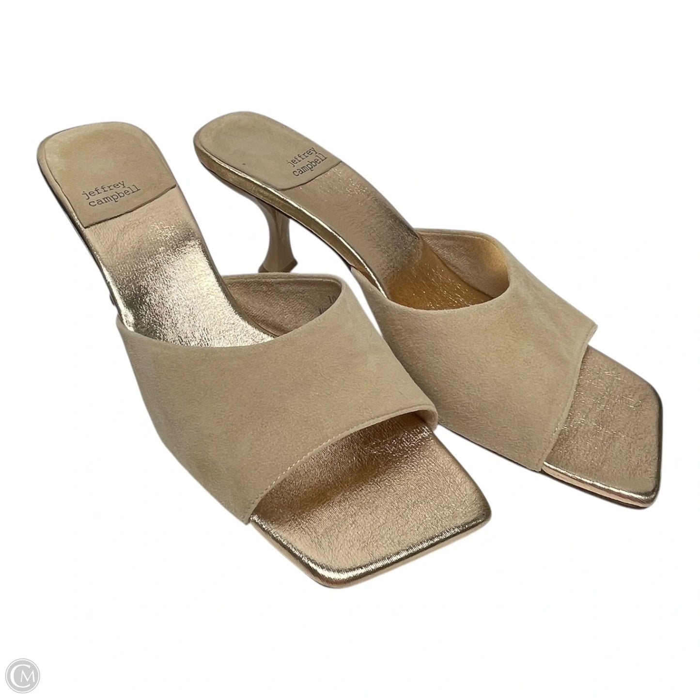 Sandals Heels Kitten By Jeffrey Campbell In Gold & Tan, Size: 10