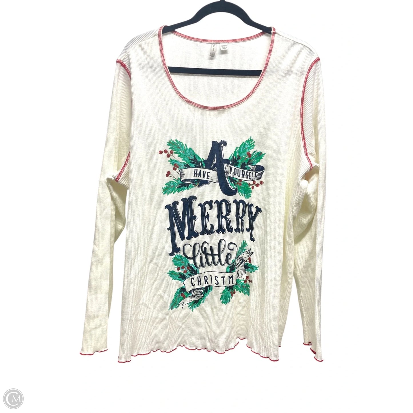 Top Long Sleeve By Cato In Green & White, Size: 2x