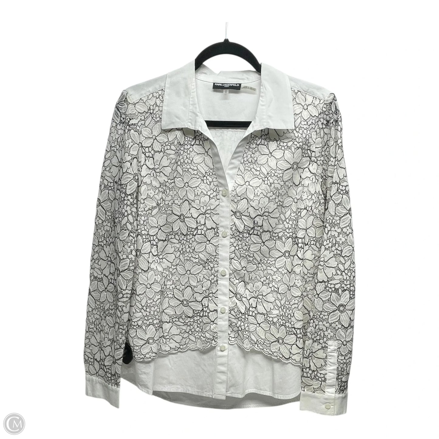 Top Long Sleeve Designer By Karl Lagerfeld In Black & White, Size: M