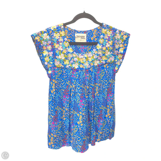 Top Short Sleeve By Savanna Jane In Blue, Size: M