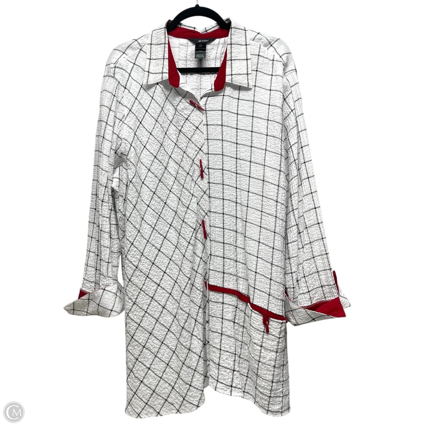 Tunic Long Sleeve By Ali Miles In Red & White, Size: 2x