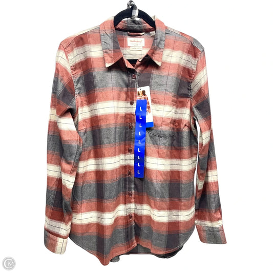 Top Long Sleeve By Weatherproof In Plaid Pattern, Size: L