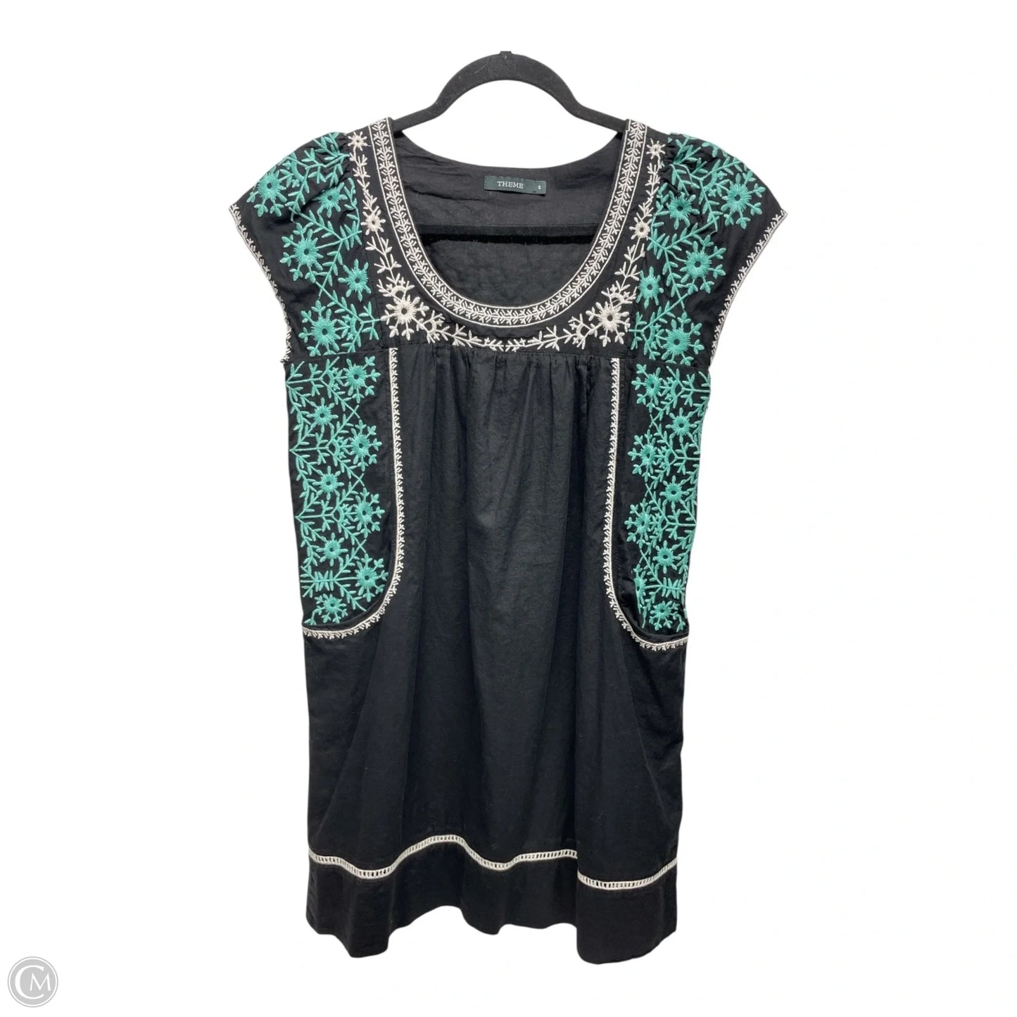 Tunic Short Sleeve By Theme In Black & Blue, Size: S