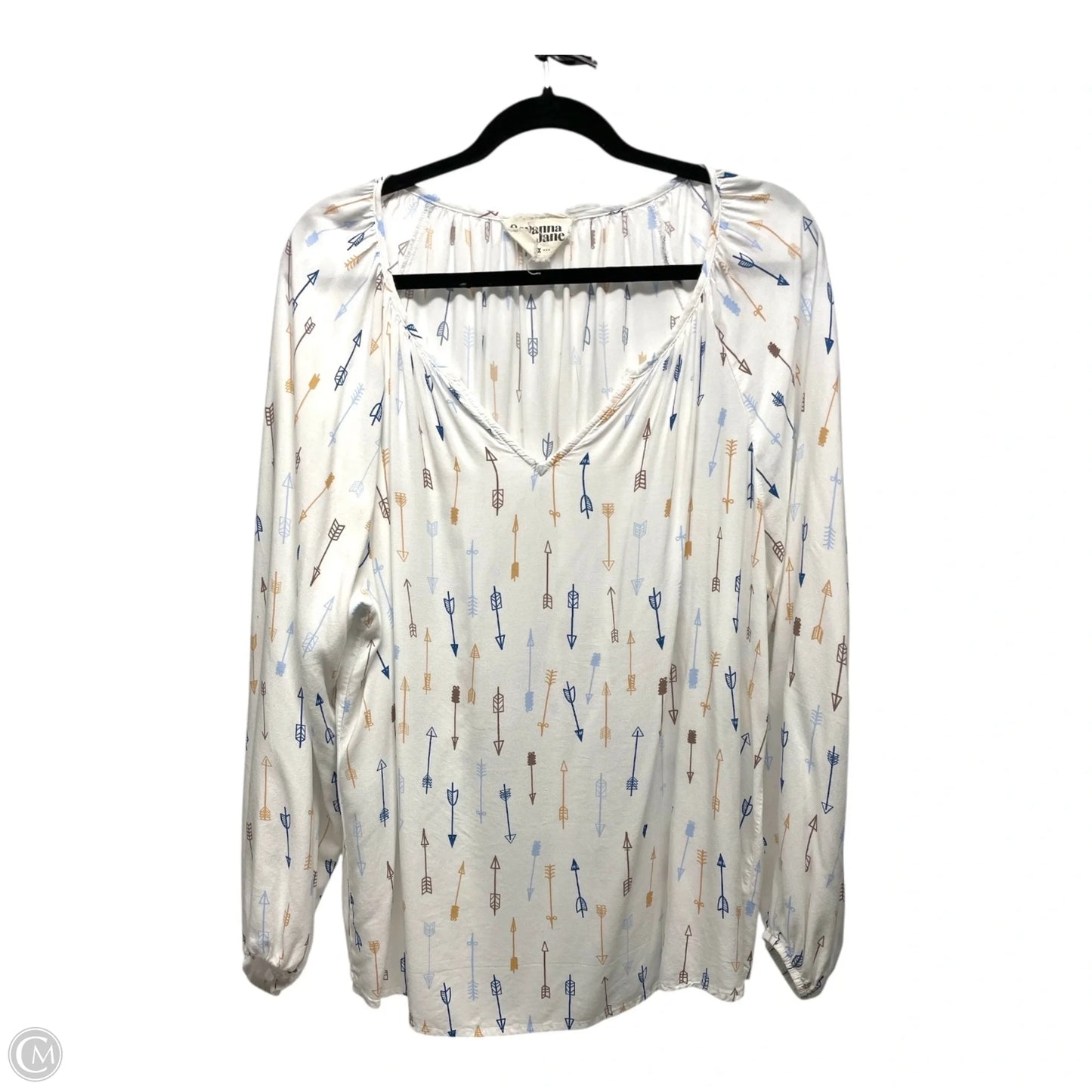 Top Long Sleeve By Savanna Jane In Blue & White, Size: 2x
