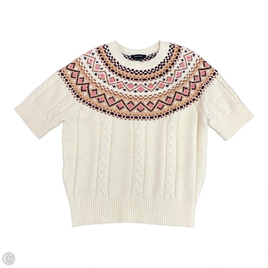 Sweater Short Sleeve By Ann Taylor In Brown & Cream, Size: L