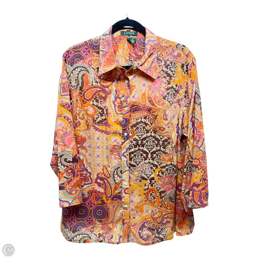 Top Long Sleeve By Lauren By Ralph Lauren In Orange & Purple, Size: 2x