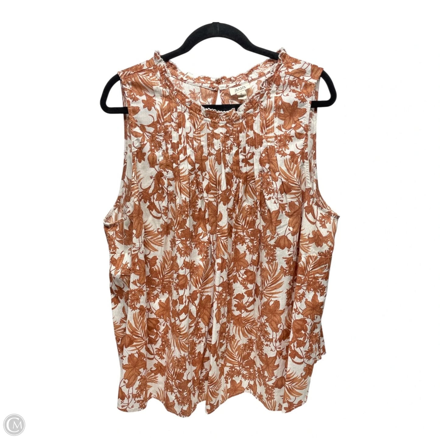Top Sleeveless By Ana In Brown & White, Size: 1x