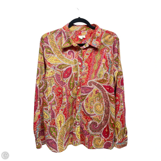 Top Long Sleeve By Talbots In Red & Yellow, Size: L