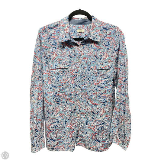 Top Long Sleeve By Talbots In Blue & White, Size: L