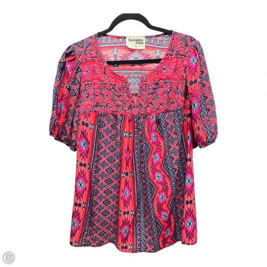 Top Short Sleeve By Savanna Jane In Blue & Red, Size: 1x
