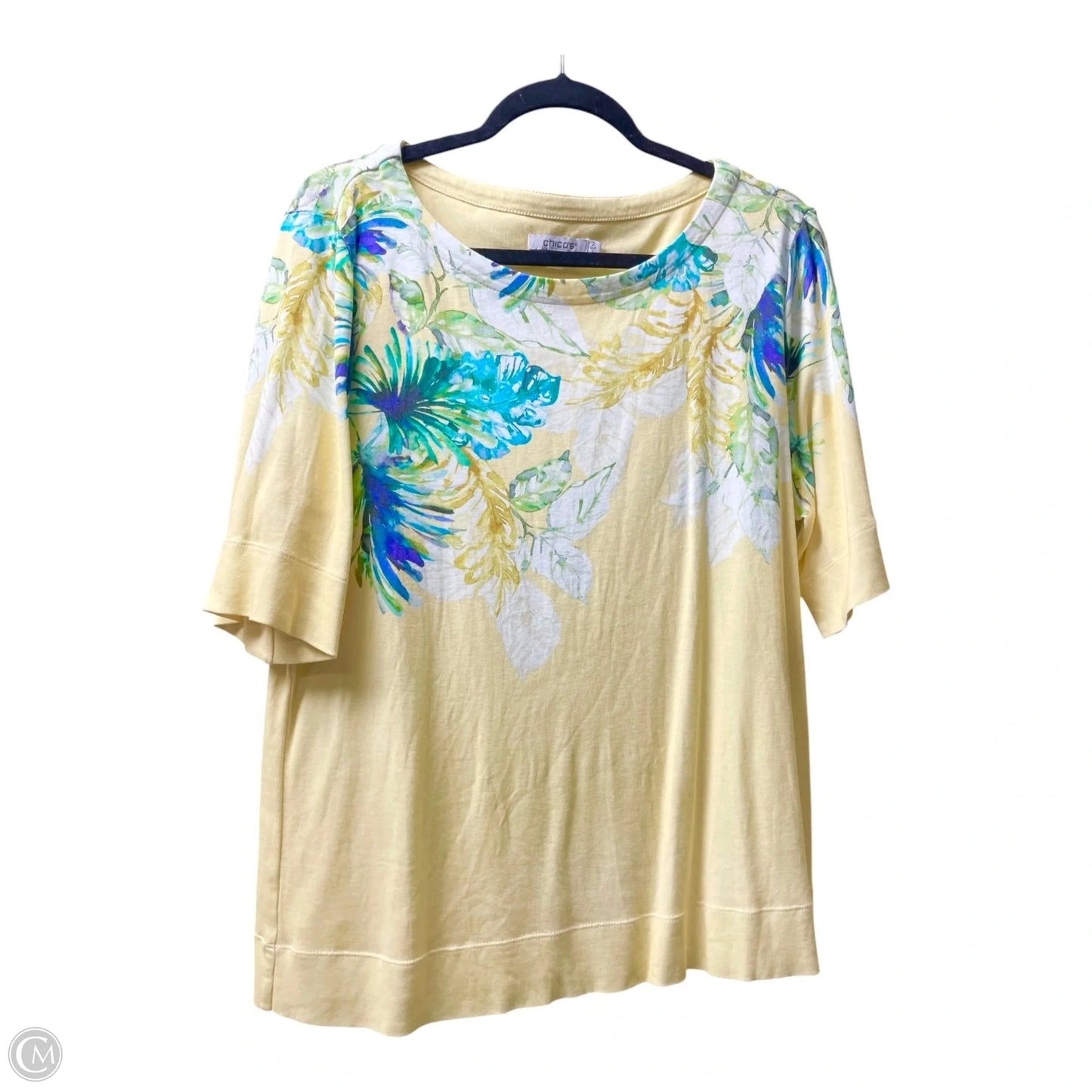 Top Short Sleeve By Chicos In Green & Yellow, Size: L