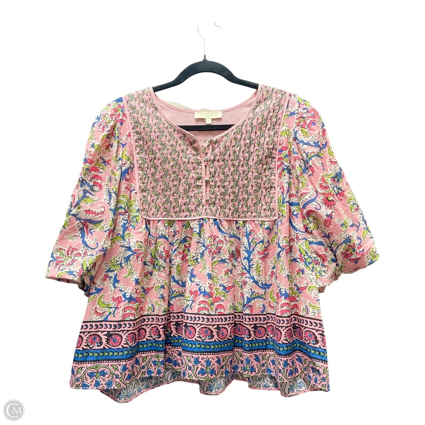 Top Short Sleeve By FARMERS MARKET  In Pink, Size: L