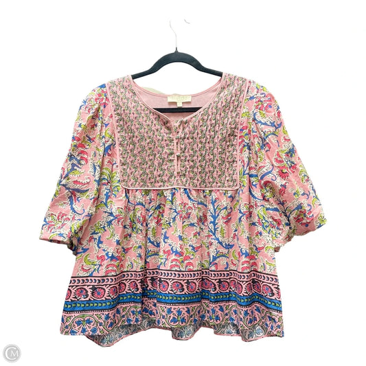 Top Short Sleeve By FARMERS MARKET  In Pink, Size: L
