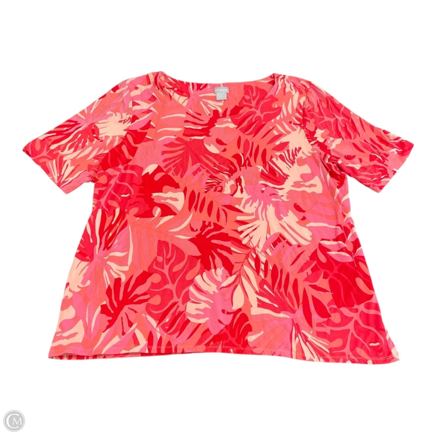Top Short Sleeve By Chicos In Pink & Red, Size: Xxl