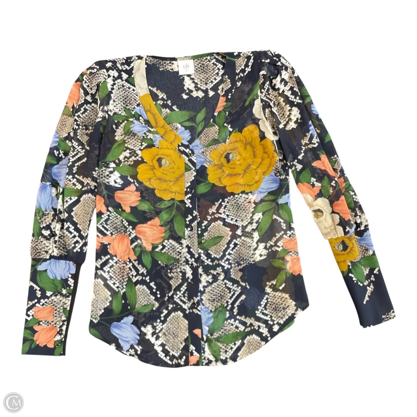 Blouse Long Sleeve By Cabi In Floral Print, Size: Xs