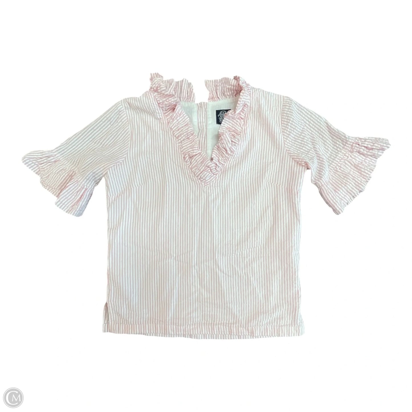 Top Short Sleeve By ELIZABETH WILSON In Pink & White, Size: S