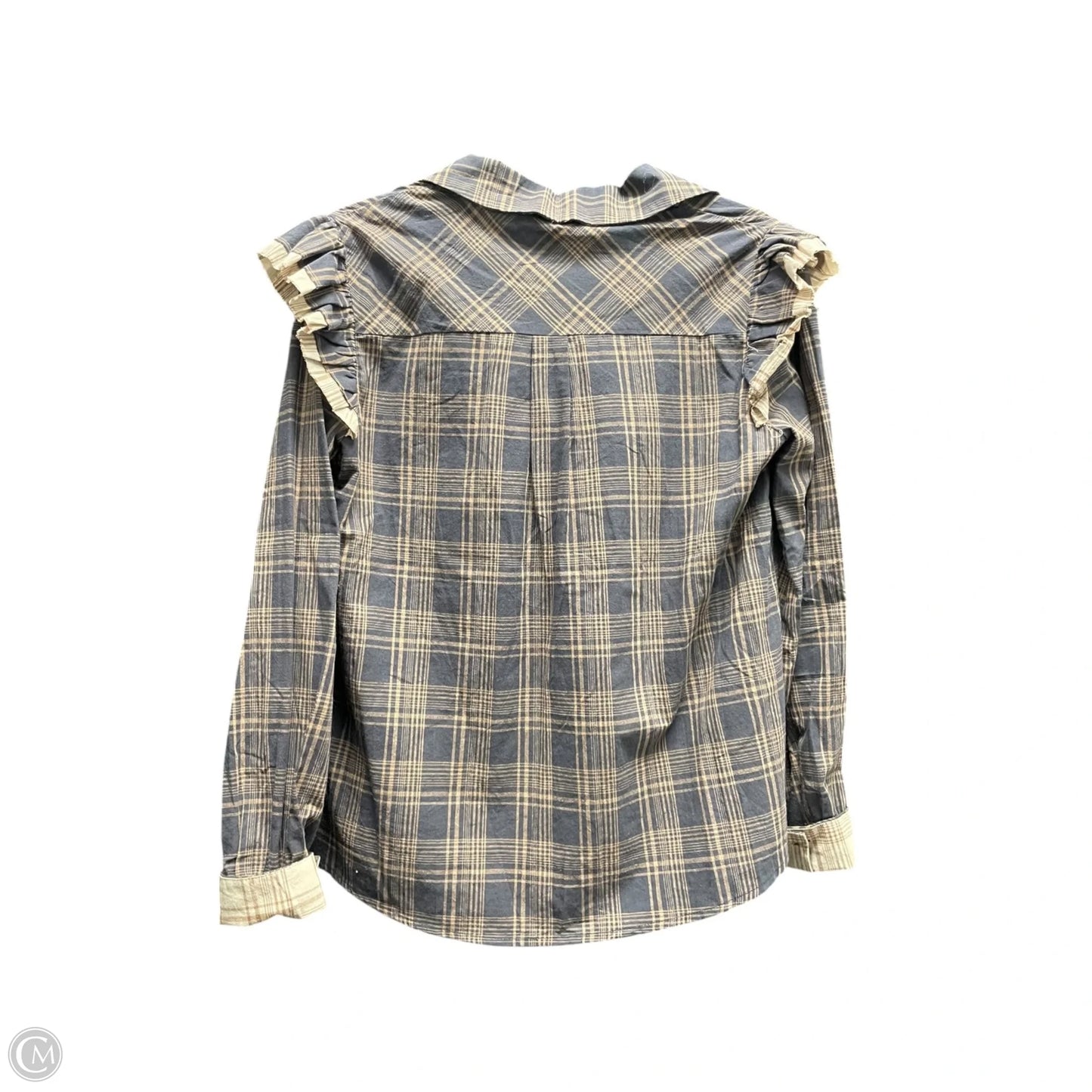 Top Long Sleeve By Hem & Thread In Grey & Tan, Size: M