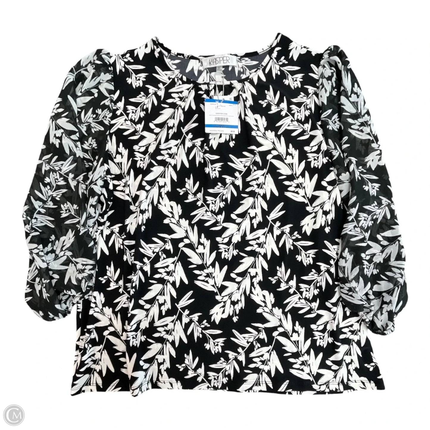 Top Long Sleeve By Kasper In Black & White, Size: Xl