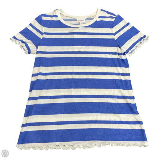 Top Short Sleeve By Lularoe In Blue & White, Size: L