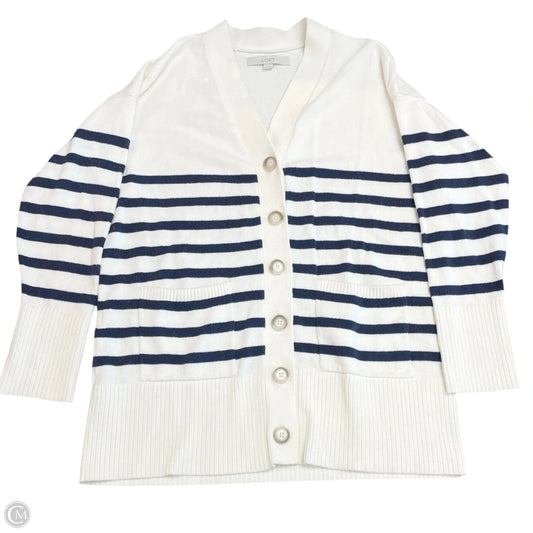 Sweater Cardigan By Loft In Blue & White, Size: M