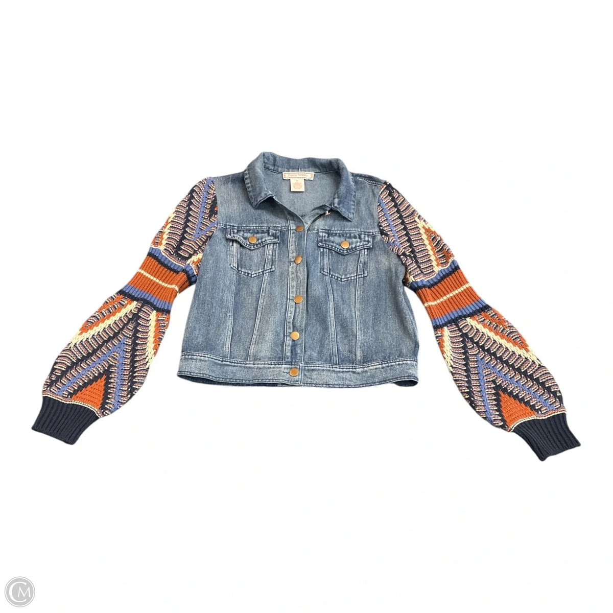 Jacket Denim By Flying Monkey In Blue & Tan, Size: M