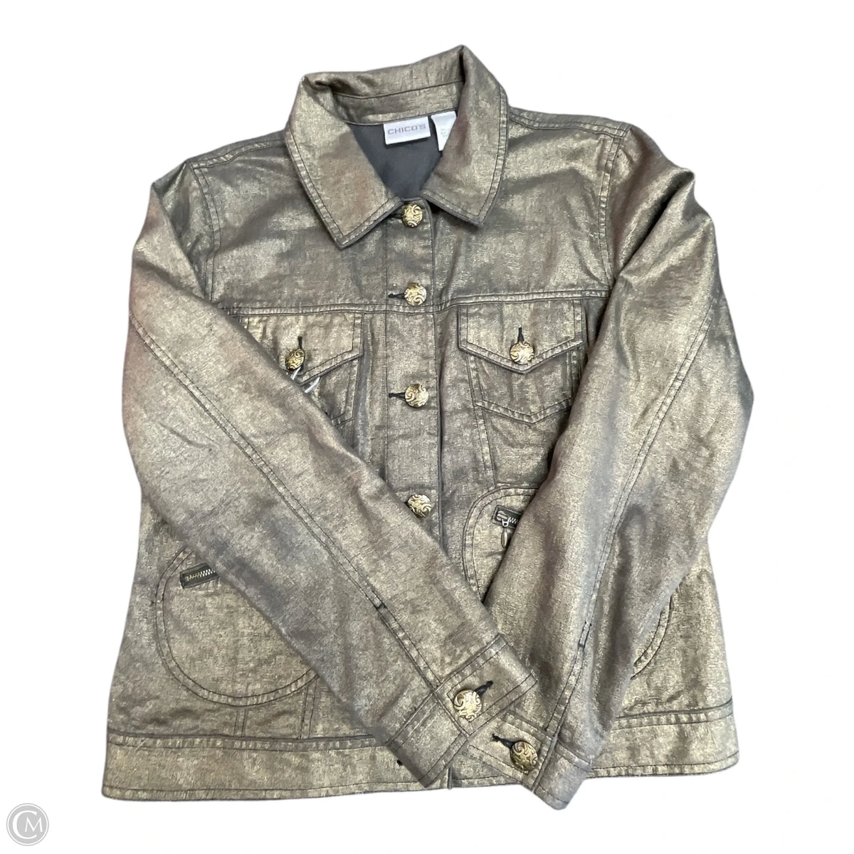 Jacket Denim By Chicos In Gold, Size: M