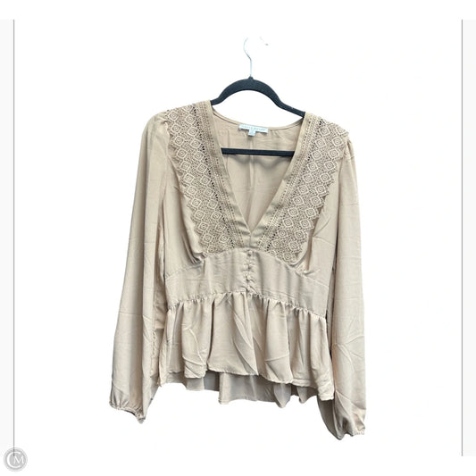 Blouse Long Sleeve By Haute Monde In Tan, Size: L