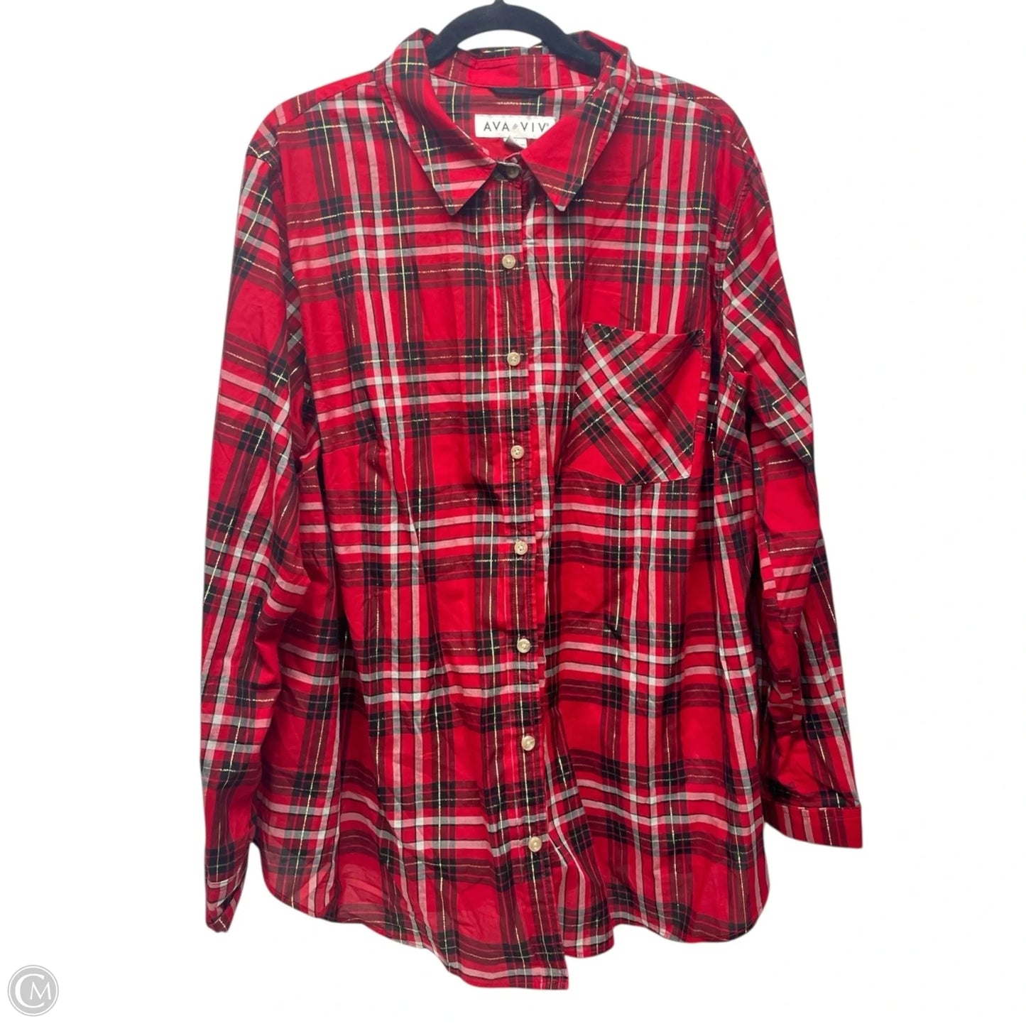 Top Long Sleeve By Ava & Viv In Plaid Pattern, Size: 3x