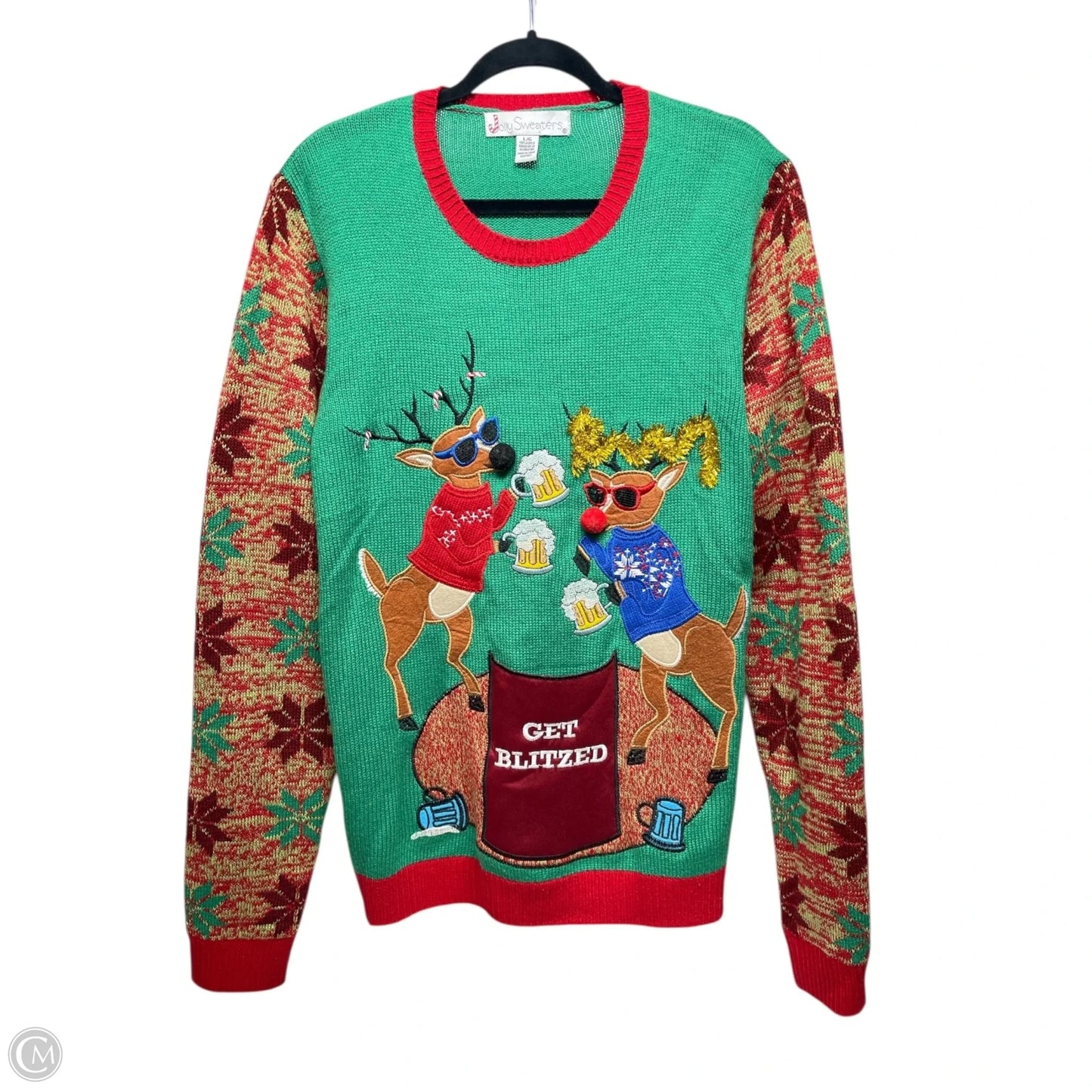 Sweater By Clothes Mentor In Green & Red, Size: L