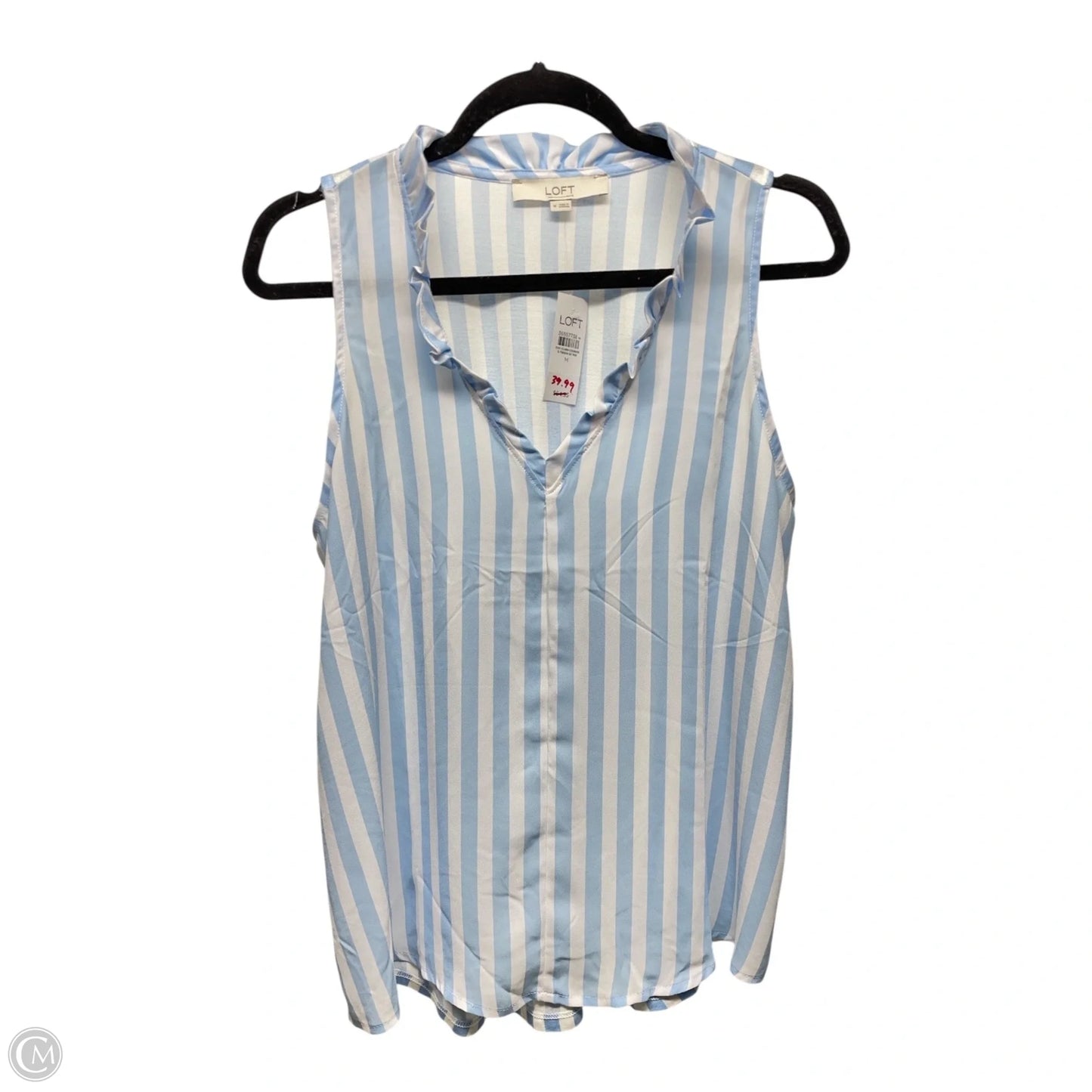 Top Sleeveless By Loft In Blue & White, Size: M