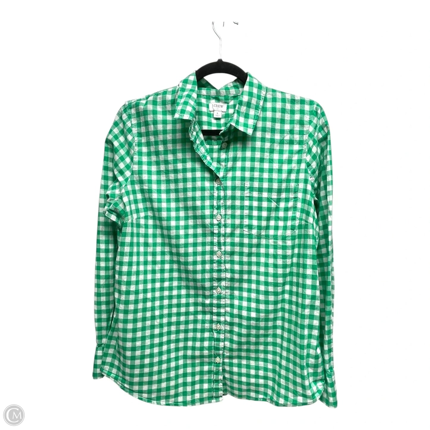 Top Long Sleeve By J. Crew In Green & White, Size: L