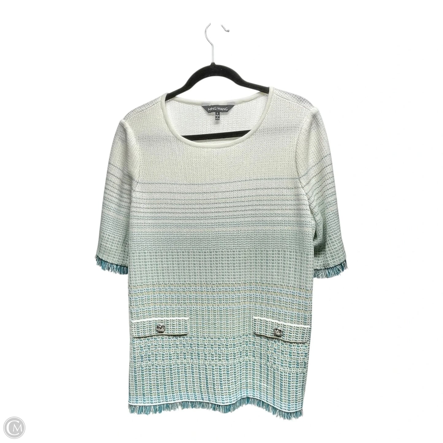 Sweater Short Sleeve By Ming Wang In Blue & White, Size: L