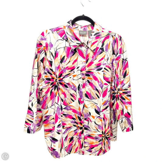 Top Long Sleeve By Chicos In Purple & White, Size: Xl