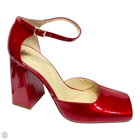 Shoes Heels Block By Jessica Simpson In Red & Tan, Size: 9.5