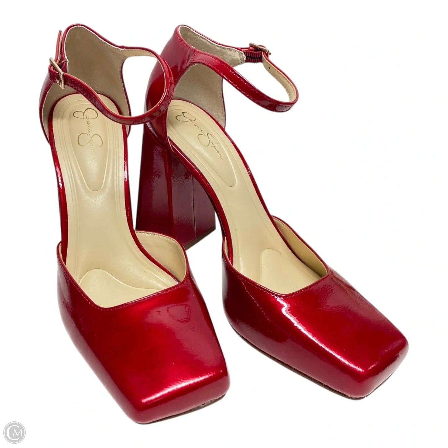 Shoes Heels Block By Jessica Simpson In Red & Tan, Size: 9.5